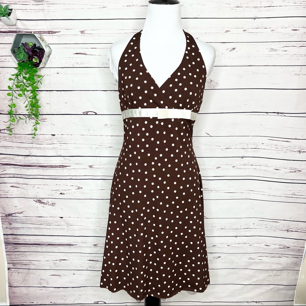 Brown & Cream Polka Dot Pinup Party Dress Size Medium 9/10 - Picture 9 of 10